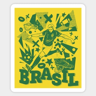 Vintage Brazil Football // Retro Grunge Brasil Soccer Magnet